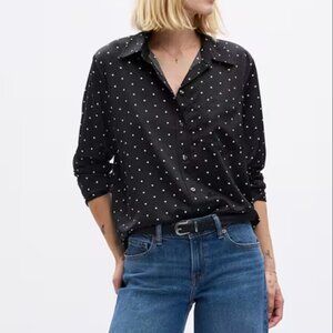 GAP Women’s Satin Polka Dot Long Sleeve Button-Up Boyfriend Shirt